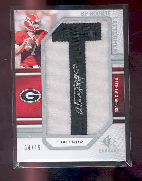  2009 SP Threads Rookie Lettermen College Autograph T 04/15 Matthew Stafford Rc Rookie Card NM-MT (01)