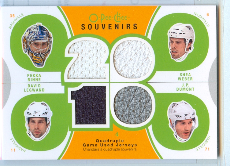 2010-11 O-Pee-Chee Souvenirs #SVPRED Shea Weber/J.P. Dumont/Pekka Rinne/David Legwand