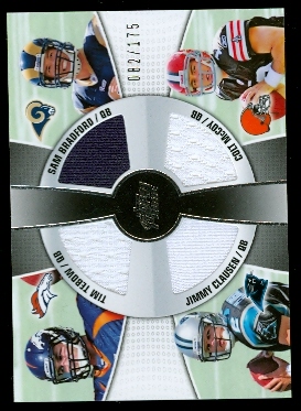 2010 Topps Prime 4th Quarter Relics #TCBM Tim Tebow/175/Jimmy Clausen/Sam Bradford/Colt McCoy
