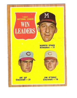 1962 Topps #58 NL Win Leaders/Warren Spahn/Joe Jay/Jim O'Toole