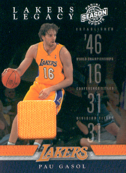 2009-10 Panini Season Update Lakers Legacy Jerseys #4 Pau Gasol