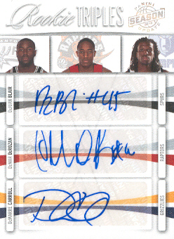 2009-10 Panini Season Update Rookie Triples Signatures #19 DeJuan Blair/49/DeMar DeRozan/DeMarre Carroll