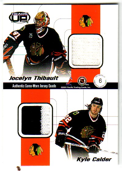 2001-02 Pacific Heads Up Quad Jerseys #6 Tony Amonte/Eric Daze/Jocelyn Thibault/Kyle Calder
