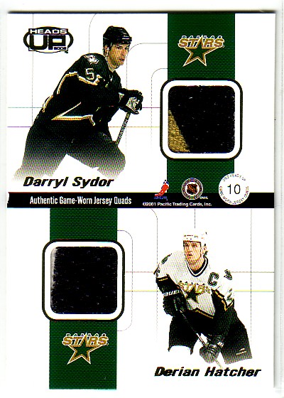 2001-02 Pacific Heads Up Quad Jerseys #10 Mike Modano/Joe Nieuwendyk/Darryl Sydor/Derian Hatcher
