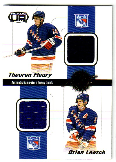 2001-02 Pacific Heads Up Quad Jerseys #14 Theo Fleury/Brian Leetch/Mike Richter/Petr Nedved