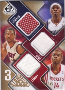 2009-10 SP Game Used 3 Star Swatches 35 #3SHHL Luther Head/Carl Landry/Josh Howard