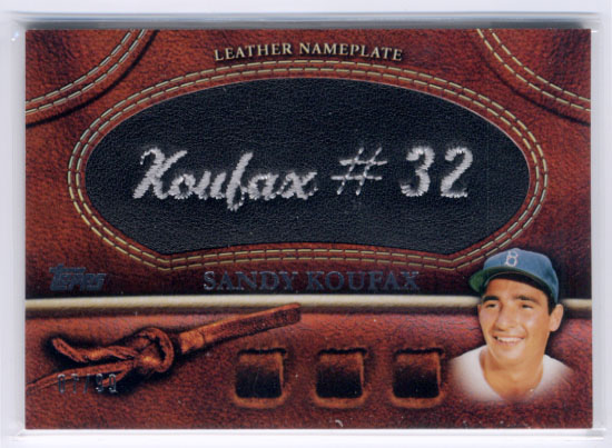 2011 Topps Glove Manufactured Leather Nameplates Black #SK Sandy Koufax S2