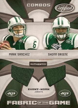 2009 Certified Rookie Fabric of the Game Combos #4 Mark Sanchez/Shonn Greene