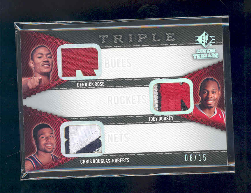 2008-09 SP Rookie Threads Rookie Threads Triple Patch #RTTRDD Derrick Rose/Joey Dorsey/Chris Douglas-Roberts