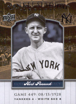 2008 Upper Deck Yankee Stadium Legacy Collection #449 Herb Pennock