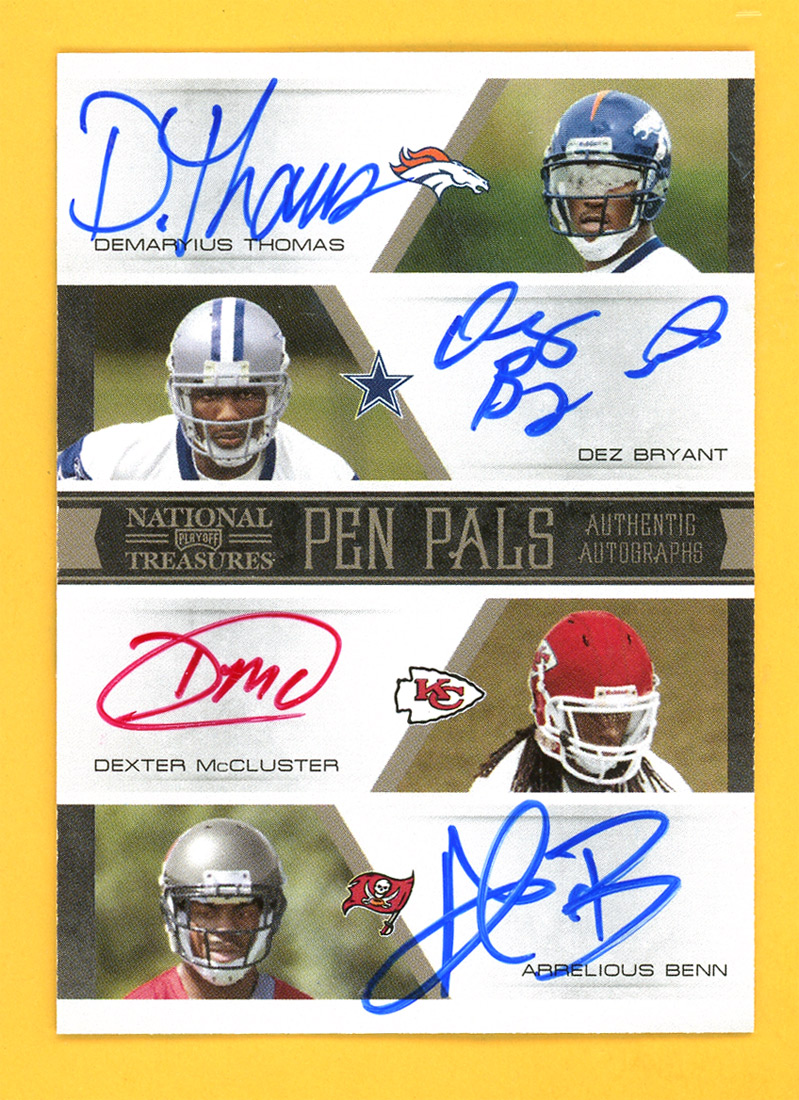 2010 Playoff National Treasures Pen Pals #12 Demaryius Thomas/Dez Bryant/Dexter McCluster/Arrelious Benn