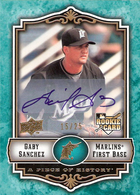 2009 UD A Piece of History Rookie Autographs Green #148 Gaby Sanchez