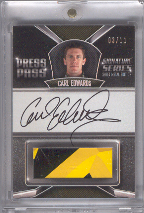 2011 Press Pass Signature Series #SSMCE Carl Edwards Sheet Metal front image