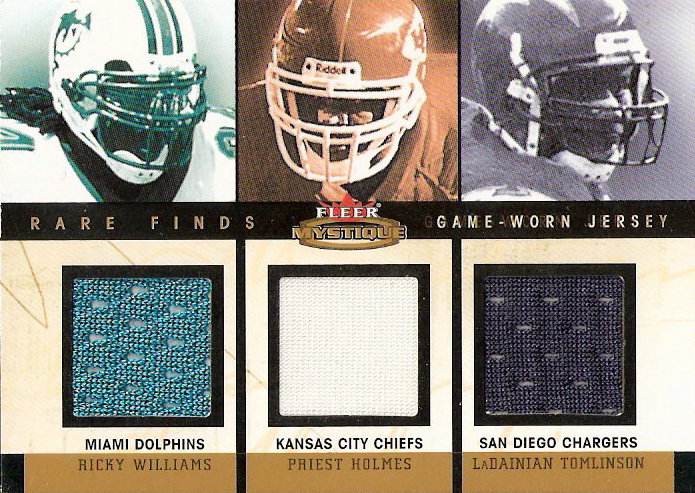 2003 Fleer Mystique Rare Finds Jersey Triples #RWPHLT Ricky Williams/Priest Holmes/LaDainian Tomlinson