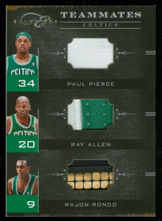 2010-11 Elite Black Box Teammates Materials Prime #3 Paul Pierce/Ray Allen/Rajon Rondo