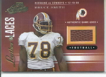 2001 Playoff Absolute Memorabilia Leather and Laces #LL13 Bruce Smith Game-Used Football Card Serial #045/825