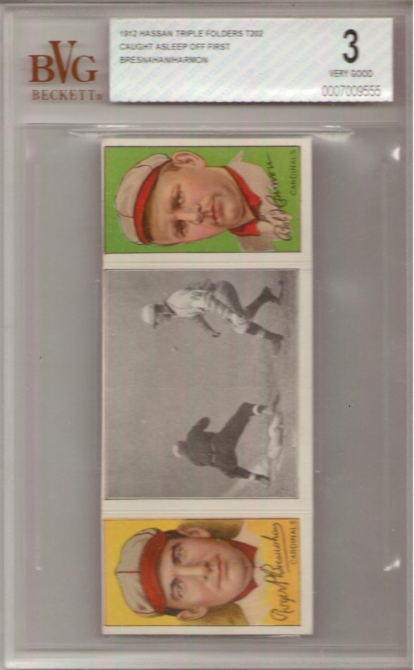 1912 Hassan Triple Folders T202 #15 Caught Asleep Off First/Roger Bresnahan/Robert Harmon