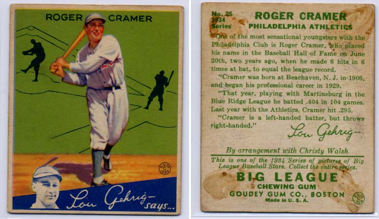 1934 Goudey #25 Roger Cramer RC