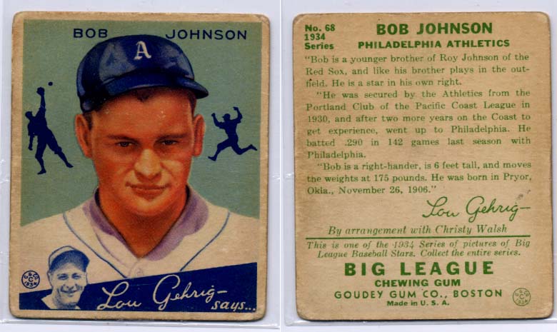 1934 Goudey #68 Bob Johnson RC