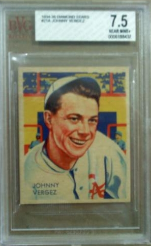 1934-36 Diamond Stars #21A Johnny Vergez 34G/New York Giants/on card back front image