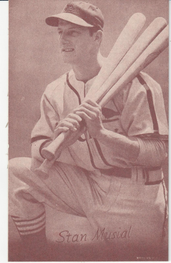 1947-66 Exhibits #164A Stan Musial/(three bats, kneeling)/(has been reprinted)
