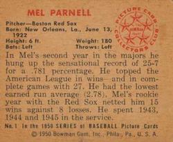 1950 Bowman #1 Mel Parnell RC back image