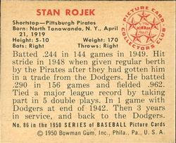 1950 Bowman #86 Stan Rojek back image