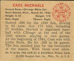 1950 Bowman #91 Cass Michaels back image