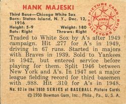1950 Bowman #92 Hank Majeski back image