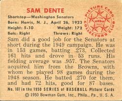 1950 Bowman #107 Sam Dente RC back image