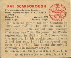 1950 Bowman #108 Ray Scarborough back image