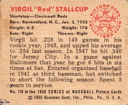 1950 Bowman #116 Virgil Stallcup back image