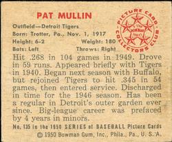1950 Bowman #135 Pat Mullin back image