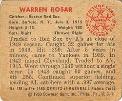1950 Bowman #136 Buddy Rosar back image