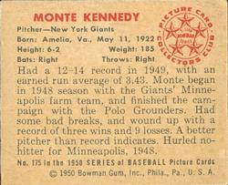 1950 Bowman #175 Monte Kennedy back image