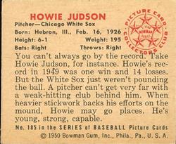 1950 Bowman #185 Howie Judson RC back image