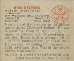 1950 Bowman #186 Ken Keltner back image