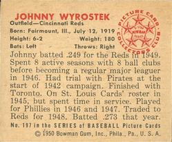 1950 Bowman #197 Johnny Wyrostek back image