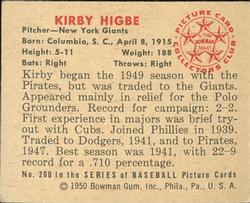 1950 Bowman #200 Kirby Higbe back image