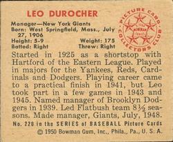 1950 Bowman #220 Leo Durocher MG back image