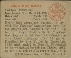 1950 Bowman #242 Dick Kryhoski back image