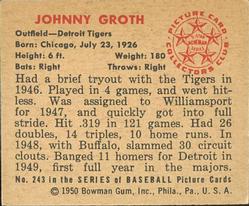 1950 Bowman #243 Johnny Groth RC back image
