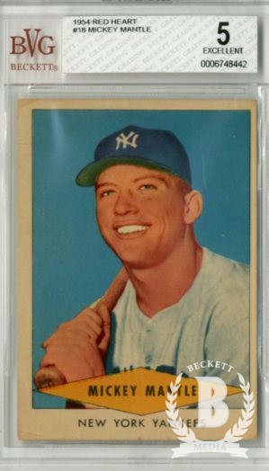 1954 Red Heart #18 Mickey Mantle