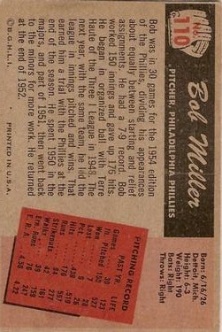 1955 Bowman #110 Bob Miller back image