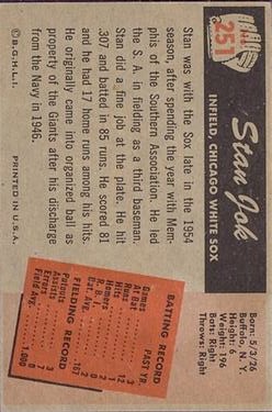 1955 Bowman #251 Stan Jok back image