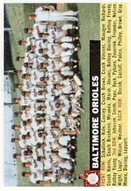 1956 Topps #100C Baltimore Orioles TC (No Date Name Left)