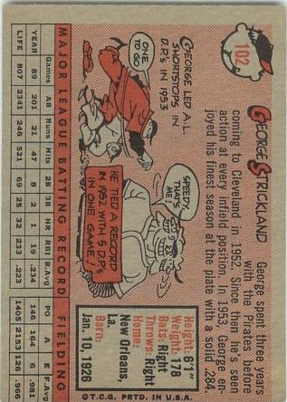 1958 Topps #102 George Strickland back image