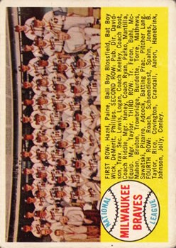 1958 Topps #377A Milwaukee Braves TC Alphabetical