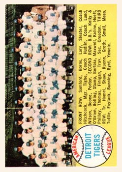 1958 Topps #397A Detroit Tigers TC Alphabetical