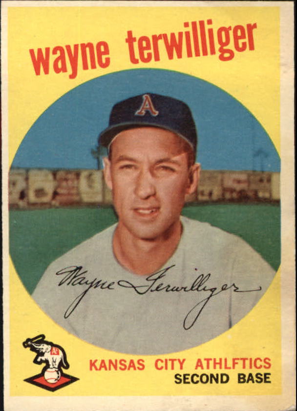 1959 Topps #496 Wayne Terwilliger UER (Athlftics on front)